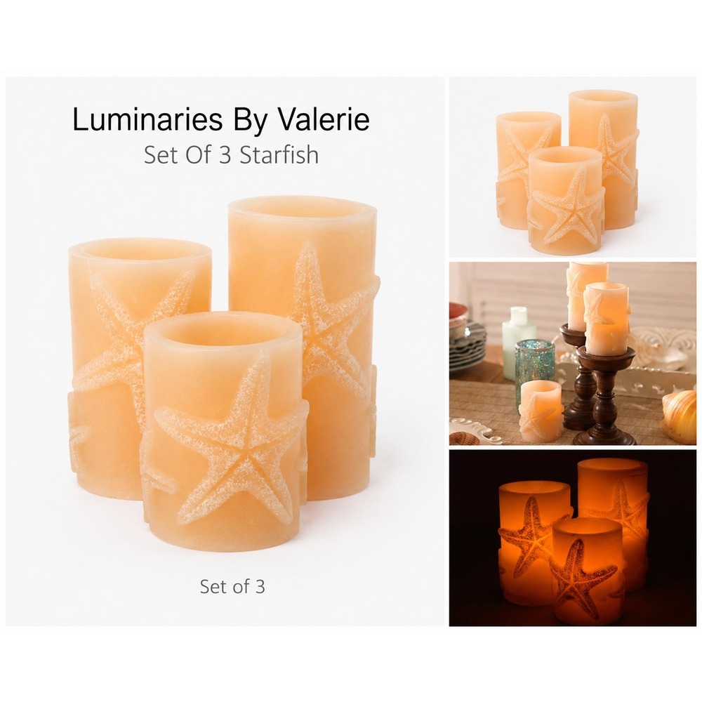 Valerie Parr Hill Set of 3 Starfish Embossed Flameless Wax Luminaries H195277‎